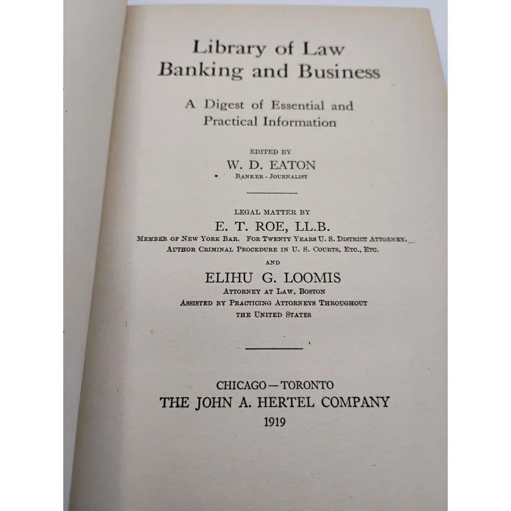 Vintage Library Of Law Banking And Business W D Eaton John Hertel Co Book Roe
